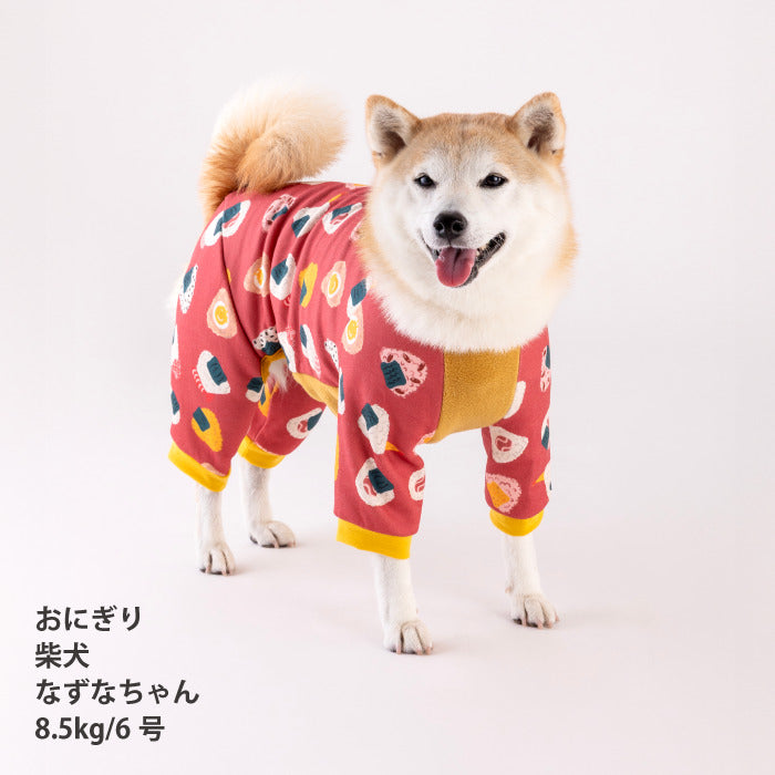 【スタイプレゼント対象商品】小型～超大型 ダックス 胴長 [全32size展開]<br>裏起毛プリントロンパース おにぎり/パッチワーク