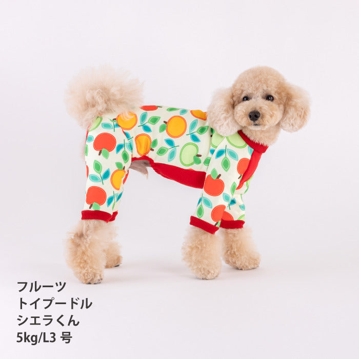 【スタイプレゼント対象商品】小型～超大型 ダックス 胴長 [全32size展開]<br>裏起毛プリントロンパース フルーツ/ラ･フランス