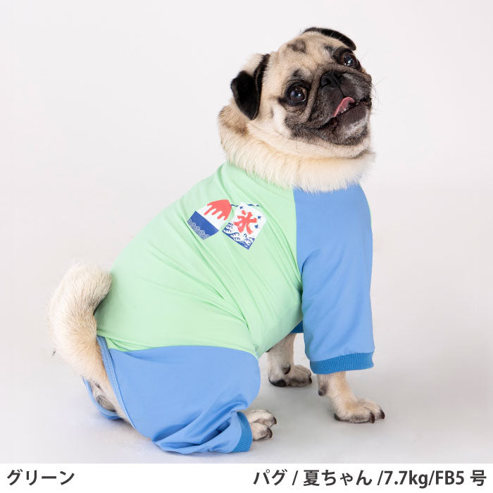 接触冷感 犬服 光る クールロンパース グリーン｜フレブル パグ 対応