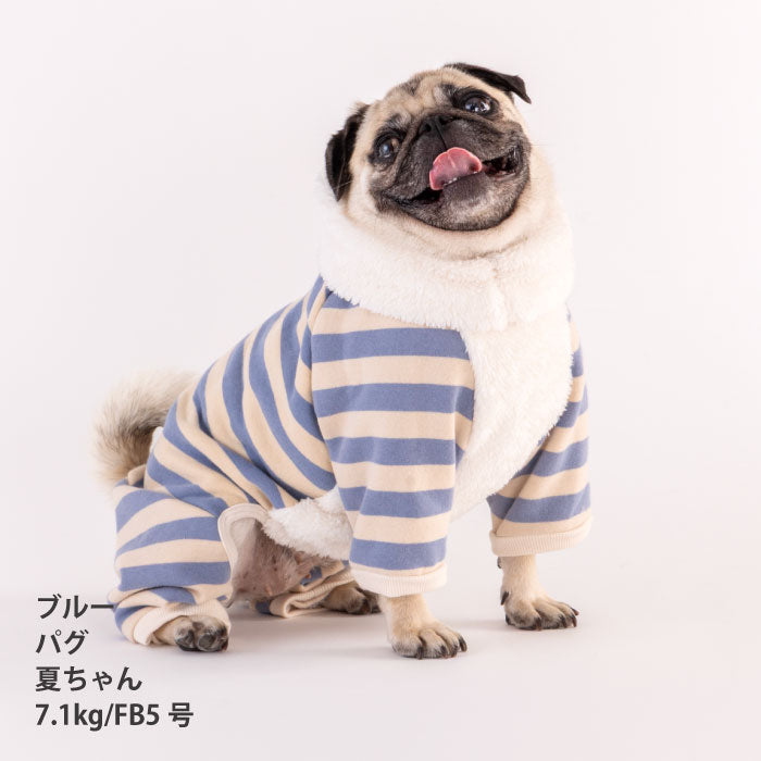【スタイプレゼント対象商品】フレブル・パグ [全32size展開]<br>裏起毛フード付きボーダーロンパース