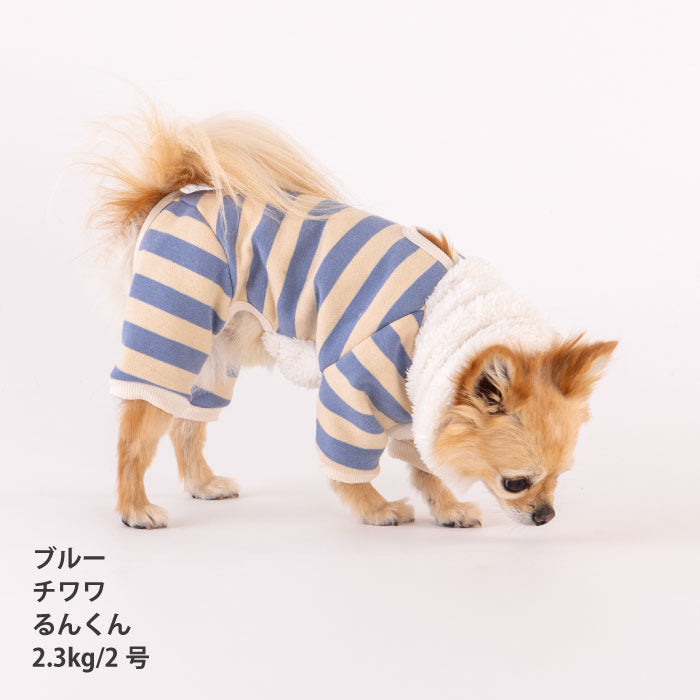 【スタイプレゼント対象商品】小型～超大型 ダックス 胴長 [全32size展開]<br>裏起毛フード付きボーダーロンパース