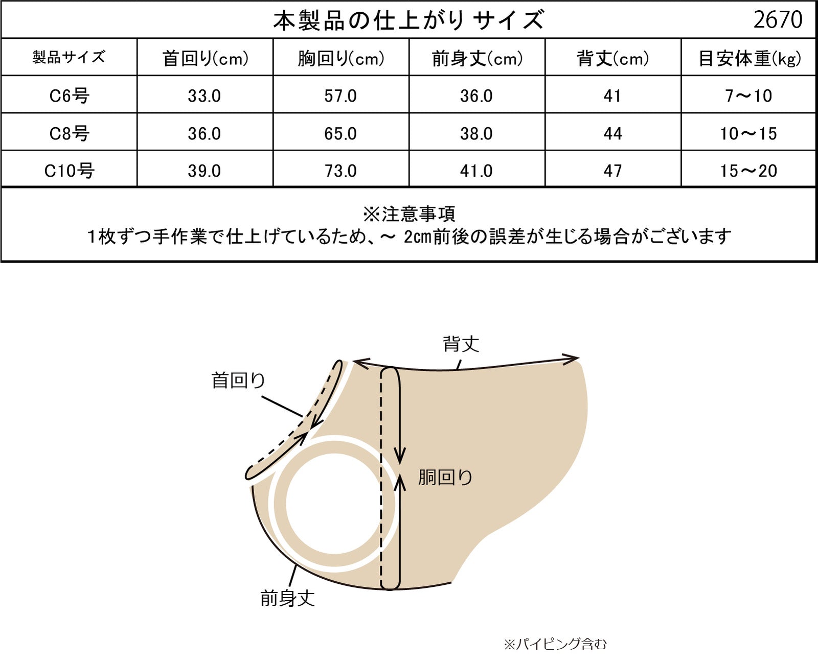 コーギー・バセット プリント裏毛タンクトップ 仕上がりサイズ表