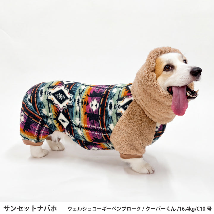 コーギー・バセット フード付きボアフリースロンパース
