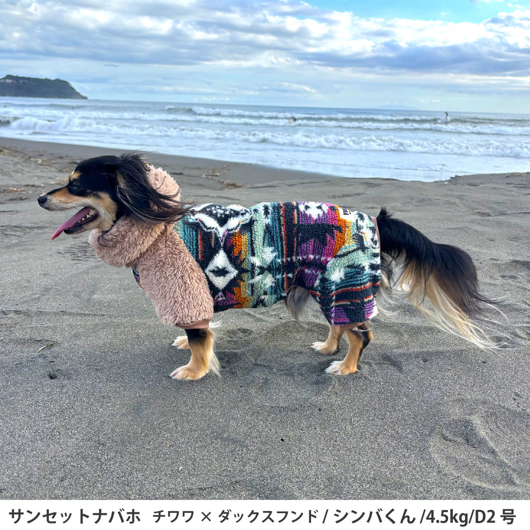 ダックス・トイプー・胴長 フード付きボアフリースロンパース