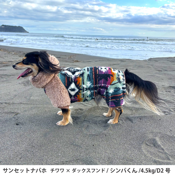 ダックス・トイプー・胴長 フード付きボアフリースロンパース