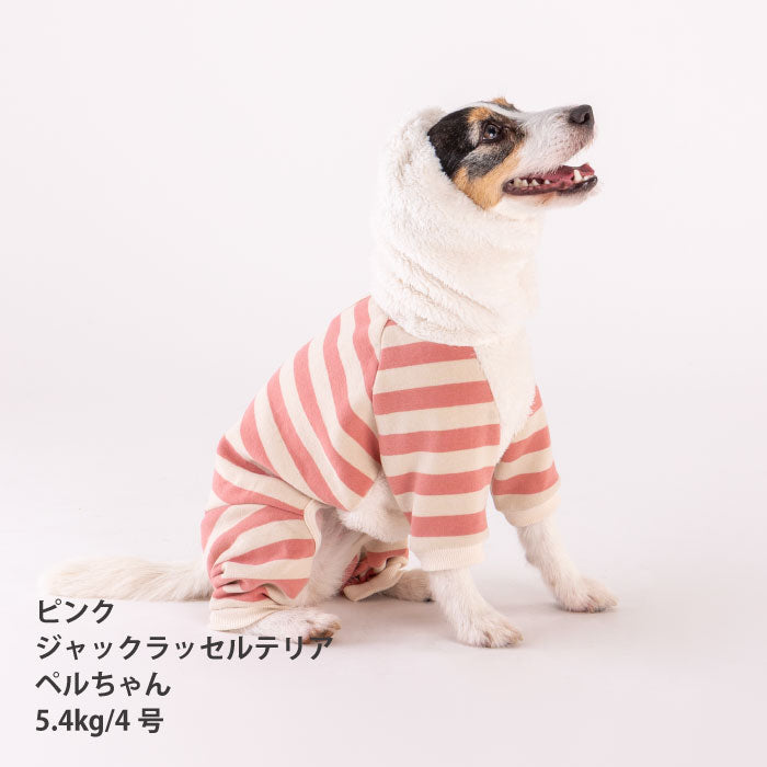 【スタイプレゼント対象商品】小型～超大型 ダックス 胴長 [全32size展開]<br>裏起毛フード付きボーダーロンパース