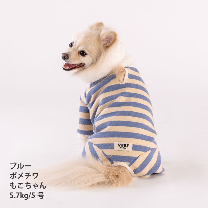 【スタイプレゼント対象商品】小型～超大型 ダックス 胴長 [全32size展開]<br>裏起毛フード付きボーダーロンパース
