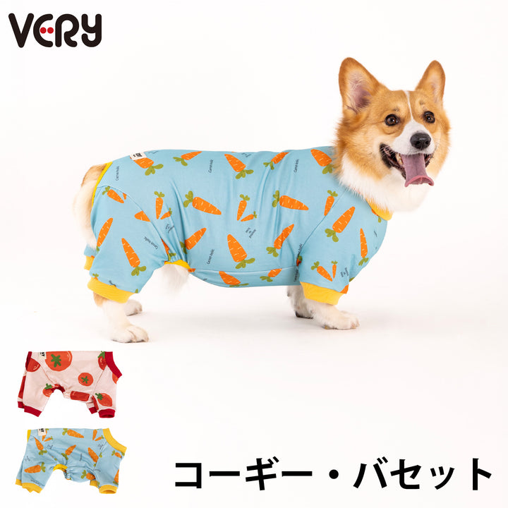 コーギー・バセット プリント裏毛ロンパース