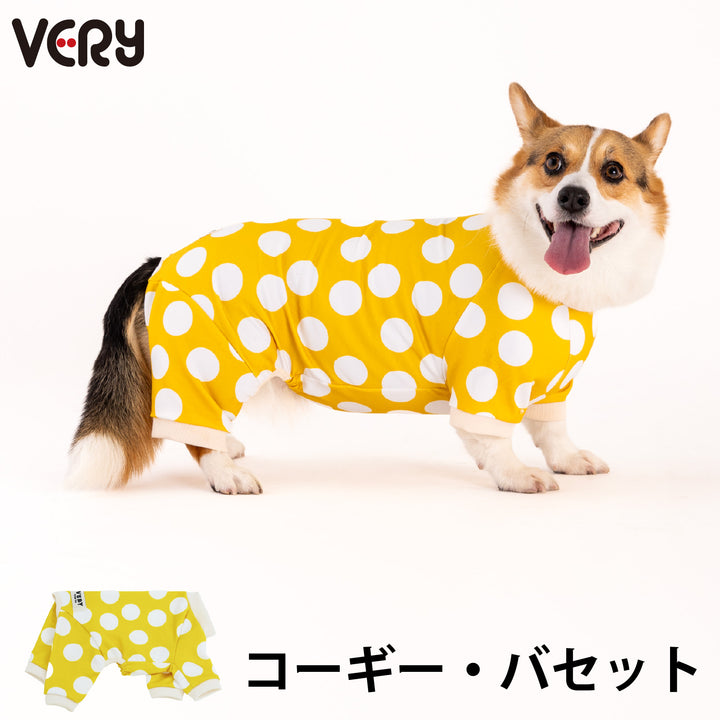 コーギー・バセット ドットプリント裏毛ロンパース