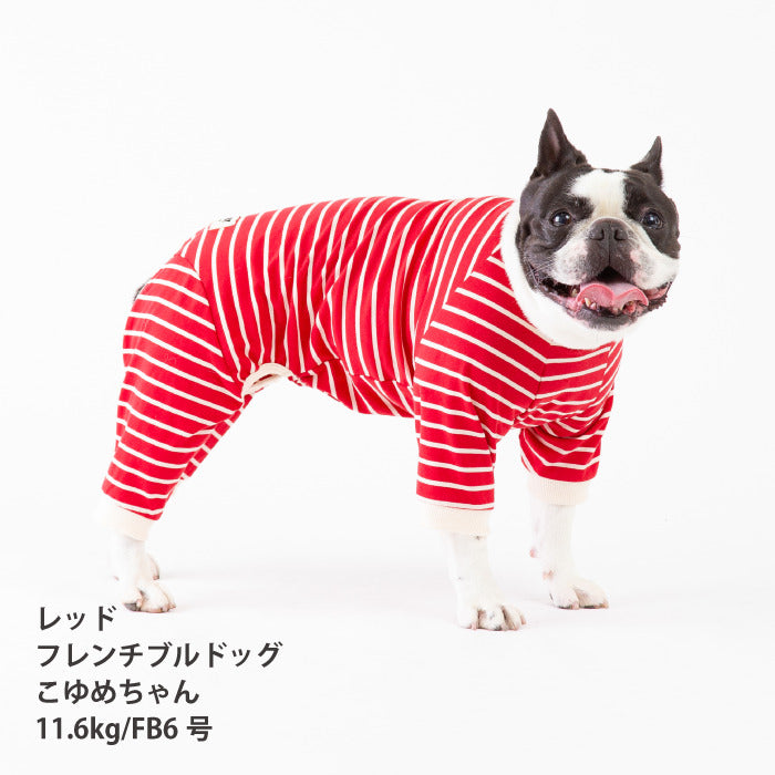 <font size="2">フレブル・パグ [全30size展開]</font><br>BORDERS CLUB ロンパース レッド/ピンク - VERY-PET