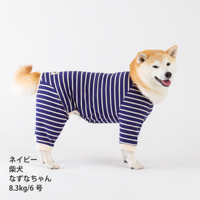 <font size="2">小型～超大型 ダックス 胴長 [全30size展開]</font><br>BORDERS CLUB ロンパース ネイビー/ベージュ - VERY-PET