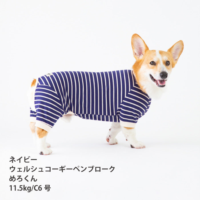 <font size="2">コーギー・バセット [全30size展開]</font><br>BORDERS CLUB ロンパース ネイビー/ベージュ - VERY-PET