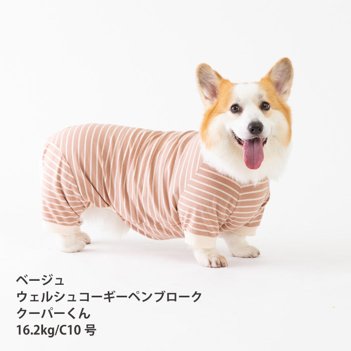 <font size="2">コーギー・バセット [全30size展開]</font><br>BORDERS CLUB ロンパース ネイビー/ベージュ - VERY-PET