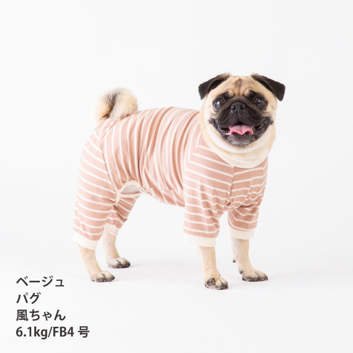 <font size="2">フレブル・パグ [全30size展開]</font><br>BORDERS CLUB ロンパース ネイビー/ベージュ - VERY-PET