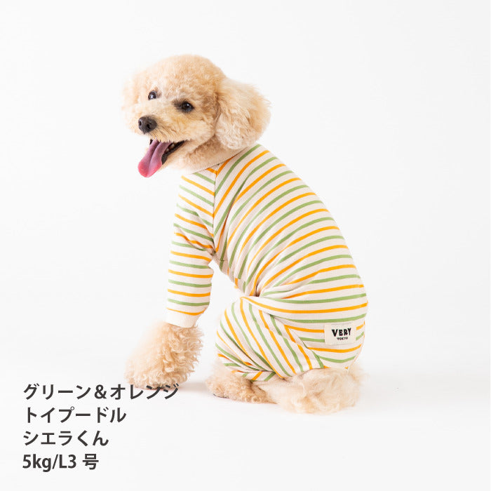 <font size="2">小型～超大型 ダックス 胴長 [全30size展開]</font><br>BORDERS CLUB ロンパース トリコロール/グリーン＆オレンジ - VERY-PET