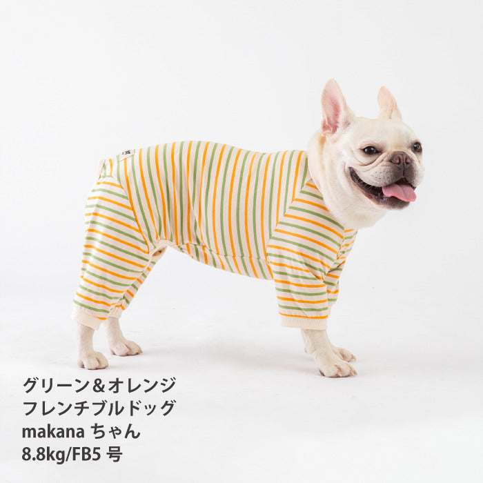 <font size="2">フレブル・パグ [全30size展開]</font><br>BORDERS CLUB ロンパース トリコロール/グリーン＆オレンジ - VERY-PET