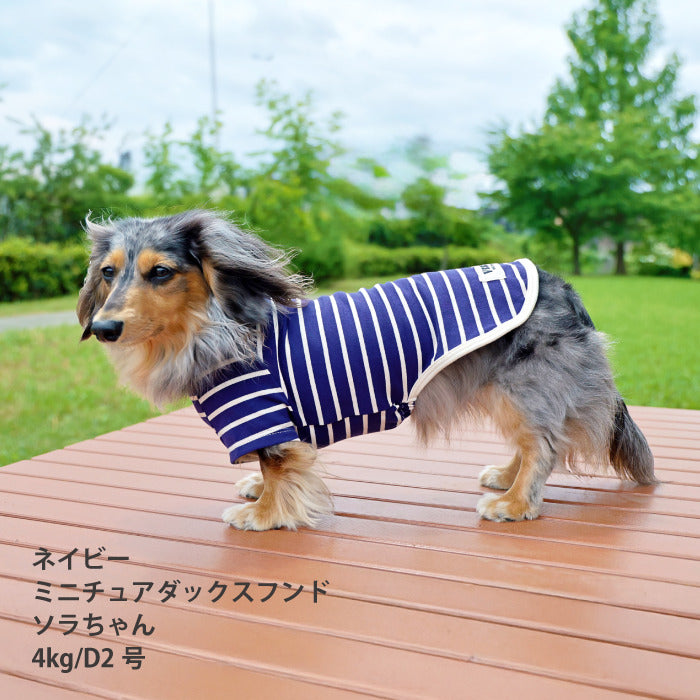 <font size="2">小型～超大型 ダックス 胴長 [全30size展開]</font><br>BORDERS CLUB Tシャツ ネイビー/ベージュ - VERY-PET