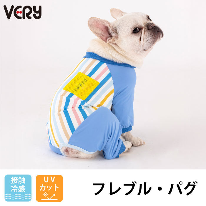 フレブル・パグ [全29size展開]<br>プリントクールロンパース ストライプブルー - VERY-PET