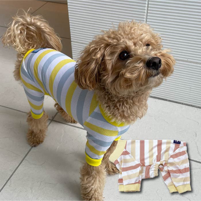 【接触冷感&amp;濡らして冷たい】<br>クールボーダーカバーオール 小型犬・胴長 - VERY-PET
