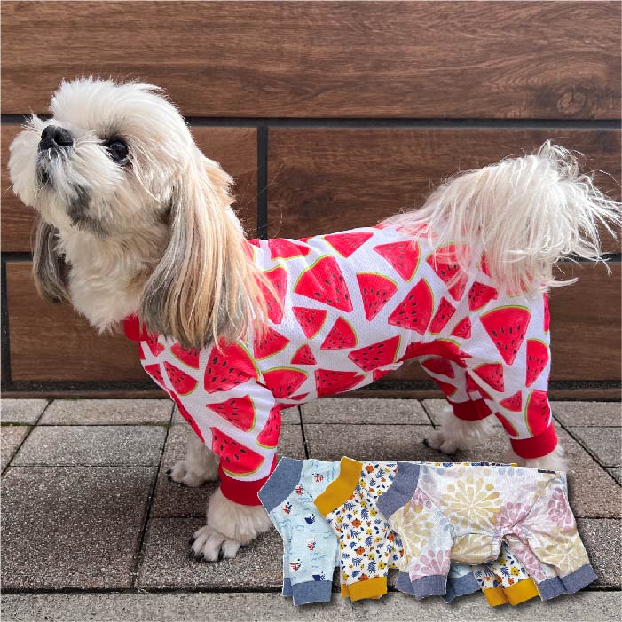 【接触冷感&amp;濡らして冷たい】<br>クールプリントカバーオール 小型犬・胴長 - VERY-PET